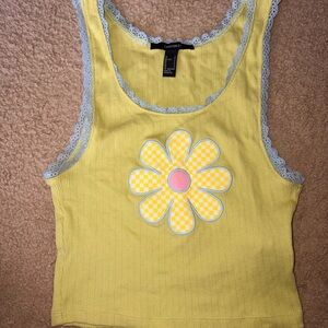 Forever 21 Yellow Daisy Crop Top with Lace Trim
